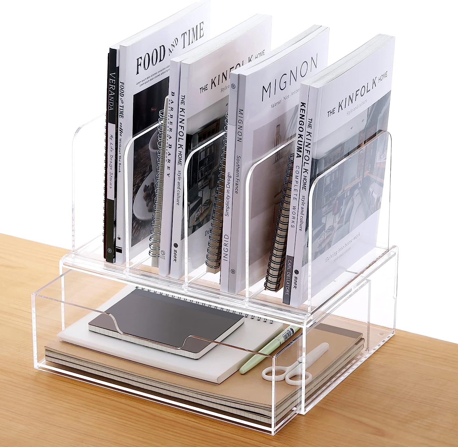 230527222142191_1 HeZone Desk Organizers and Storage, Office Organization Storage, Clear Acrylic Office Desk Organizers and Accessories with Drawer- 1 Pack - Image 1
